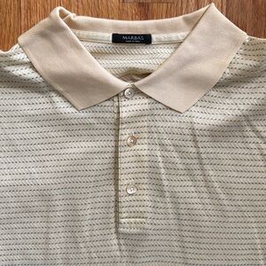 Marbas Made in Italy Polo Shirt Men XL Light Yellow Blue Stripe Golf Mesh Cotton